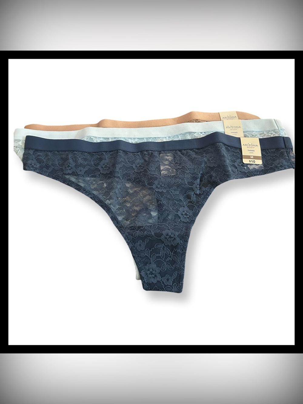 NWT-3 Pk Bundle Arizona Body All Over Lace Thong Panty